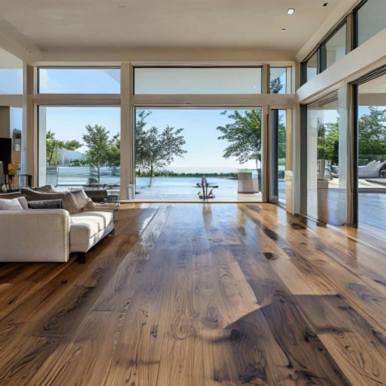 Beautifully installed hardwood floors in a bright living room